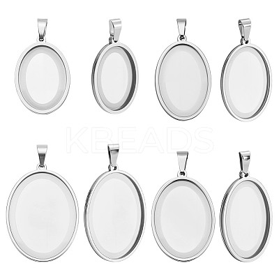 8Pcs 4 Styles Stainless Steel Pendant Cabochon Settings STAS-NB0002-03-1