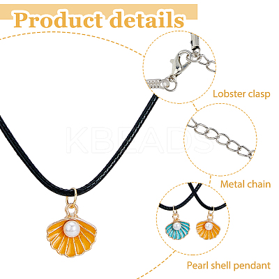30Pcs 5 Color Zinc Alloy Enamel Shell Shape Pendant Necklaces Set with ABS Plastic Imitation Pearl Beaded NJEW-AB00020-1