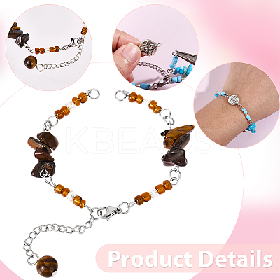 15Pcs 5 Styles Synthetic Turquoise & Natural Rose Quartz & Tiger Eye & Amethyst & Red Jasper Chips & Handmade Seed Beads Bracelet Making AJEW-SC0031-86-1