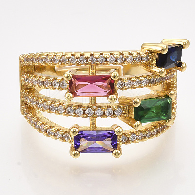 Adjustable Brass Micro Pave Cubic Zirconia Finger Rings RJEW-S044-005-1