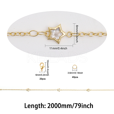 DIY Clear Cubic Zirconia Star Link Chain Bracelet Necklace Making Kit DIY-CA0005-49-1