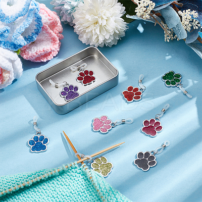 Glitter Powder Dog Paw Print Knitting Tool Alloy Needle Cap HJEW-NB00141-1