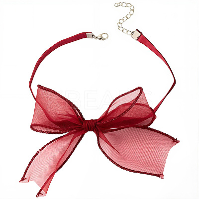 1Pc Gauze Bowknot Fabric Choker Necklaces for Women NJEW-CP0001-06A-1