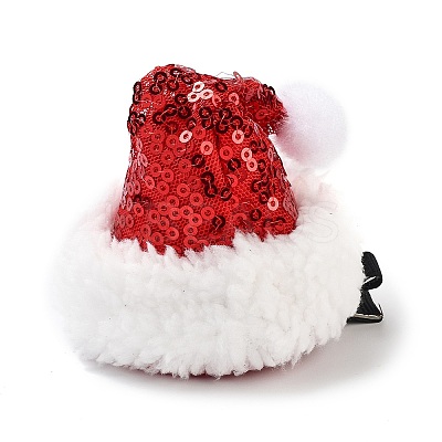 Sequins Christmas Hat Polyester Alligator Hair Clips for Women Girl AJEW-M012-03B-1