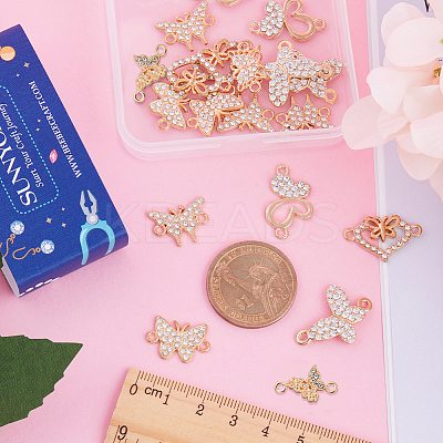 36pcs 6 styles Alloy Crystal Rhinestone Connector Charms ALRI-SC0001-30-1