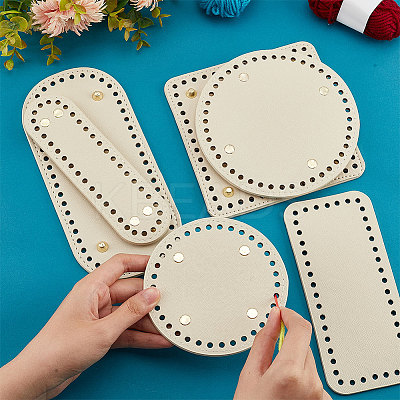 6Pcs 6 Style Flat Round PU Leather Knitting Crochet Bags Nail Bottom Shaper Pad DIY-PH0021-06A-1