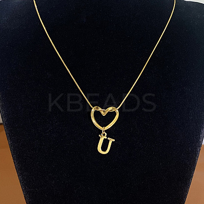 304 Stainless Steel Heart with Initial Pendant Necklaces for Women FS-WG4DC9E-21-1