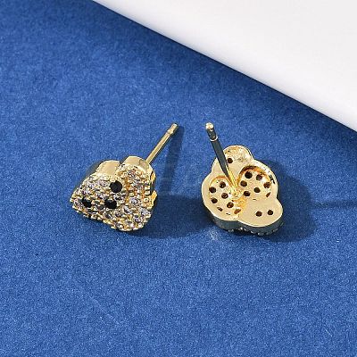 Brass Micro Pave Clear Cubic Zirconia Dog Stud Earrings EJEW-F400-09G-1