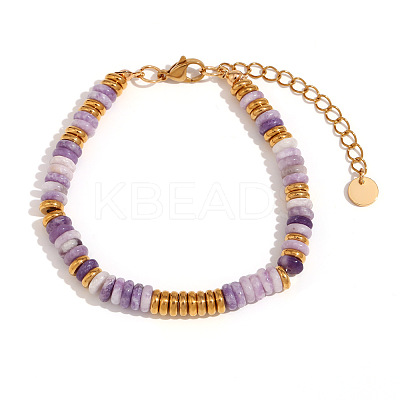 Retro Natural Amethyst & Stainless Steel Beaded Bracelets for Women NO5359-7-1