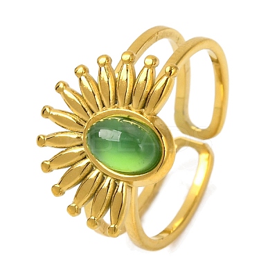 Oval Natural Dyed & Heated Green Onyx Agate Finger Rings RJEW-Q822-49G-01-1