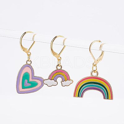 8Pcs 8 Style Rainbow & Cloud & Heart Enamel Dangle Leverback Earrings for Women HJEW-NB0001-35-1