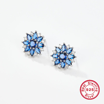 Anti-Tarnish Flower Rhodium Plated Platinum 925 Sterling Silver Stud Earrings IH4052-1
