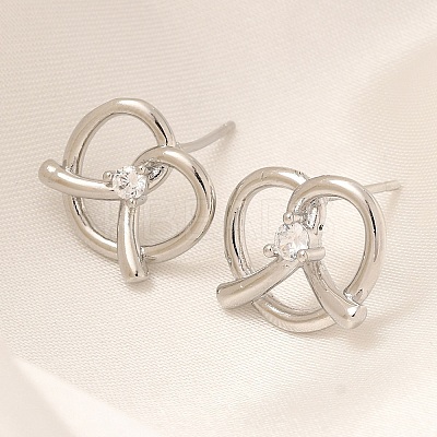Rack Plating Heart Brass Micro Pave Clear Cubic Zirconia Stud Earrings EJEW-H143-17P-1