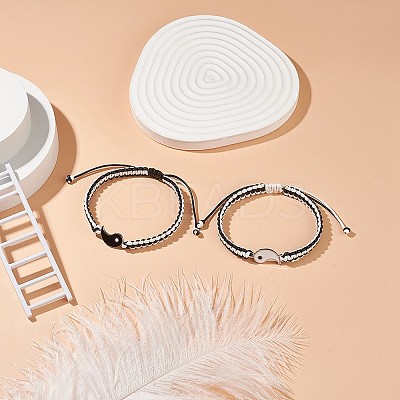 2Pcs 2 Color Alloy Enamel Yin Yang Matching Pendant Necklaces Set BJEW-TA00186-1