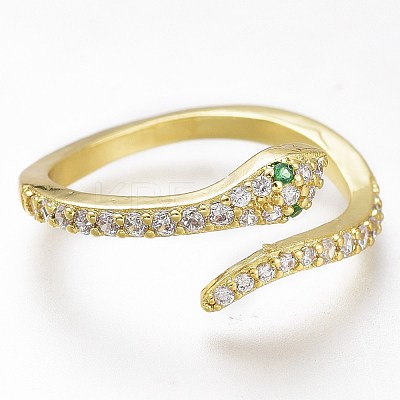 Adjustable Brass Micro Pave Cubic Zirconia Snake Cuff Rings ZIRC-I049-36-1