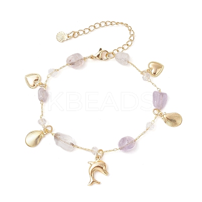 Natural Amethyst Link Bracelets for Women BJEW-JB12116-02-1