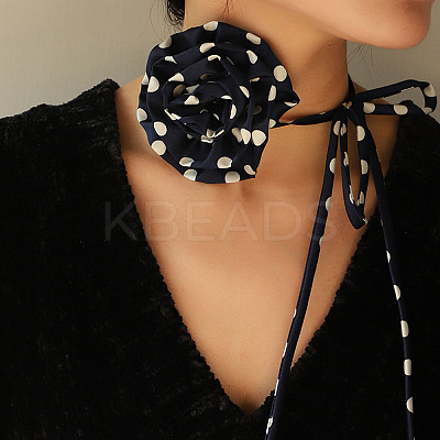 Polka Dot Pattern Fabric Rose Tie Choker Necklaces for Women NJEW-Z022-01B-1