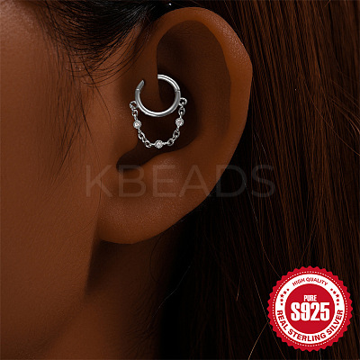 925 Sterling Silver Clear Cubic Zirconia Hoop Cartilage Earrings FS-WG5B1DD-04-1