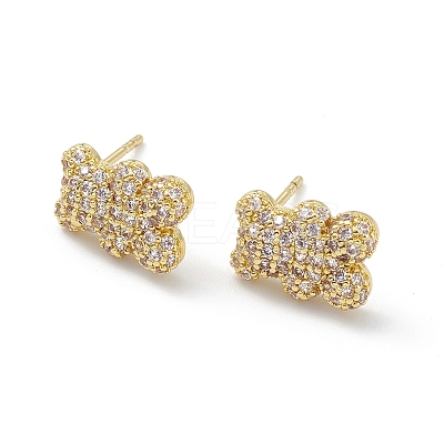 Bear Rack Plating Brass Cubic Zirconia Stud Earrings for Women EJEW-K245-25G-1