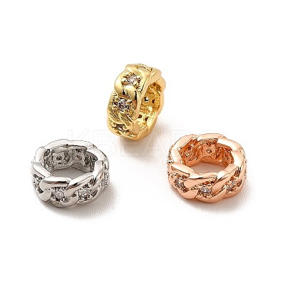 Rack Plating Brass Micro Pave Cubic Zirconia Rondelle European Beads KK-C010-27-1