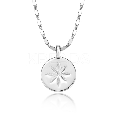 Vintage S925 Silver Eight-pointed Star Coin Pendant Necklace Retro Style MV8352-1-1