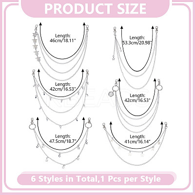 6Pcs 6 Styles Alloy Boot Strap Chains HJEW-HY00101-1