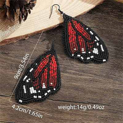 Bohemian Style Green Butterfly Wing Glass Bead Handmade Dangle Earrings TT3969-1