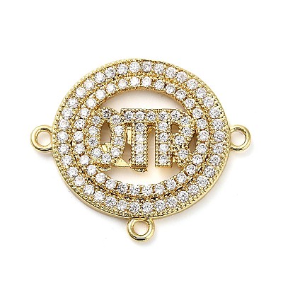 Brass Micro Pave Clear Cubic Zirconia Ring with Letter QTR Connector Charms KK-L229-073G-1