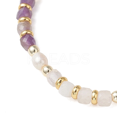 Natural Rose Quartz & Natural AmethystCube Beaded Stretch Bracelets for Women BJEW-JB13390-01-1