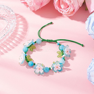 3Pcs Floral Acrylic Beads Braided Bead Bracelets for Women BJEW-MZ00184-1