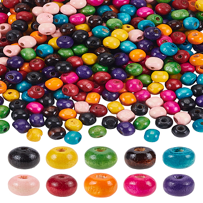 300Pcs 10 Colors Dyed Natural Wood Beads WOOD-LP0001-09-1