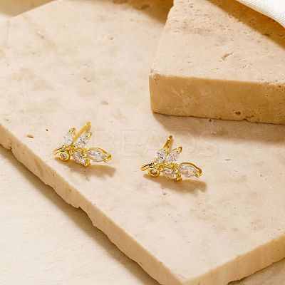 Mini 3D Willow Leaf Brass Clear Cubic Zirconia Stud Earrings Fashion Accessories NO4819-1