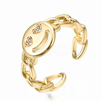 Flat Round Brass Micro Pave Cubic Zirconia Cuff Rings RJEW-N035-001-NF-1