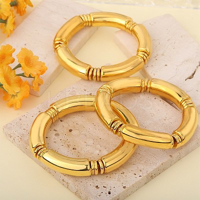 6Pcs CCB Plastic Curved Tube Beaded Stretch Bracelet Sets BJEW-SW001583-01-1