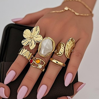 Alloy Glass and Imitation Pearl Ring Set for Women FS-WG240C6-01-1