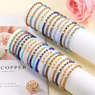 30Pcs 30 Colors Faceted Round Glass Beaded Stretch Bracelet Sets for Women Girl BJEW-SW001602-1