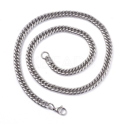 Non-Tarnish Men's 304 Stainless Steel Diamond Cut Cuban Link Chain Necklaces NJEW-I248-01P-1