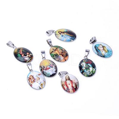 Jesus & Virgin Mary Theme Glass Pendants GLAA-R193-P-1