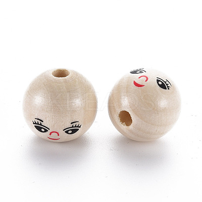 Printed Natural Wood European Beads WOOD-S055-39C-02-1