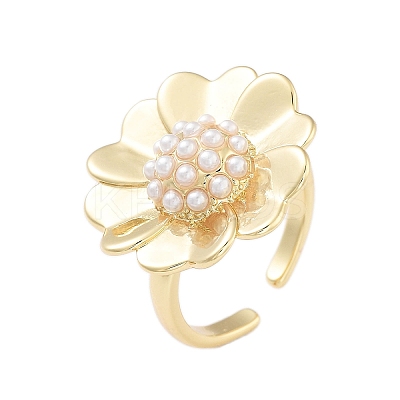Rack Plating Flower Brass Open Cuff Rings for Women RJEW-B064-18G-02-1