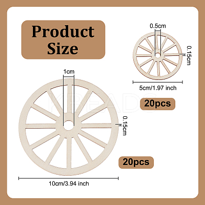 40Pcs 2 Styles Unfinished Blank Wooden Wheel Pendants Set for Painting Arts HJEW-OC0001-44-1