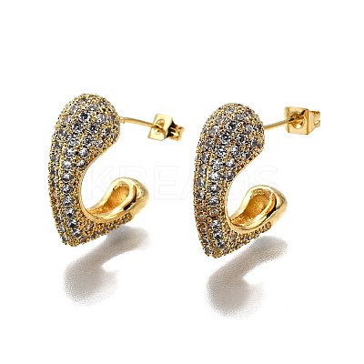 Brass Micro Pave Clear Cubic Zirconia Stud Earrings for Women EJEW-U056-01A-G-1