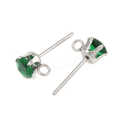 304 Stainless Steel Micro Pave Cubic Zirconia Stud Earring Findings STAS-H240-56P-05-1