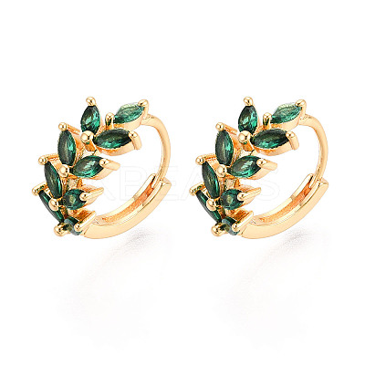 Brass Micro Pave Cubic Zirconia Leaf Hoop Earrings EJEW-T048-41C-G-1