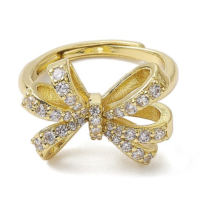 Rack Plating Brass Micro Pave Cubic Zirconia Adjustable Finger Rings RJEW-H224-03G-1