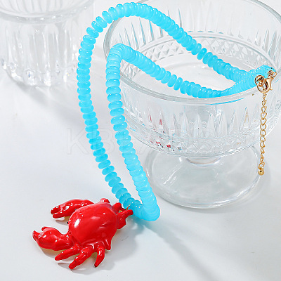 Summer Beach Red Crab Resin Pendant Rondelle Beaded Necklaces for Women FS-WG3A1F2-01-1