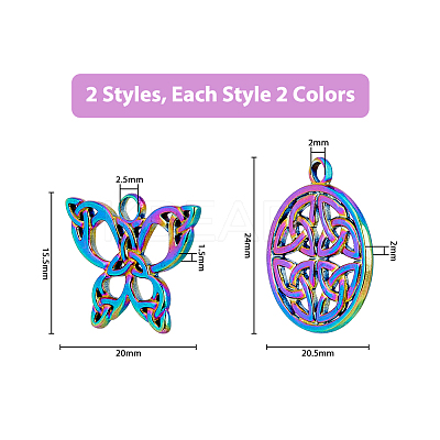 24Pcs 6 Styles 201 Stainless Steel Pendants STAS-DC0013-69-1