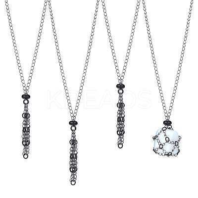 3Pcs Brass Braided Macrame Pouch Empty Stone Holder for Pendant Necklaces Making NJEW-SZ0001-67B-1