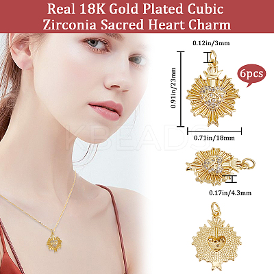 6Pcs Rack Plating Brass Micro Pave Cubic Zirconia Pendants KK-BBC0009-57-1
