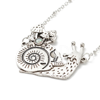 Alloy Snail with Mushroom Pendant Necklace with Resin Beaded NJEW-G056-03AS-1